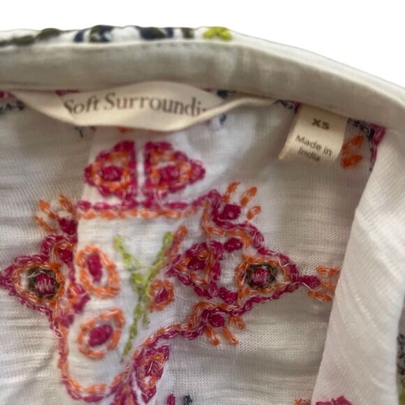 Soft Surroundings embroidered 100% cotton boho top ivory w orange green red szXS - Picture 5 of 10